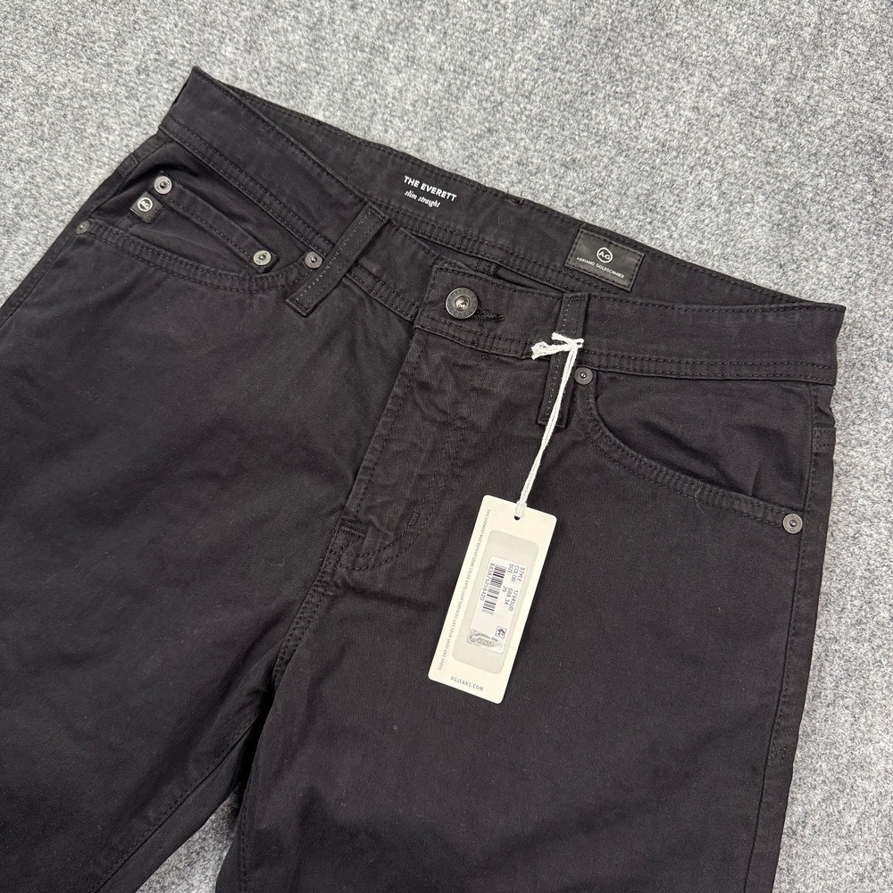 AG Adriano Goldschmied Mens Everett Slim Straight Jeans 29x34 Black Sateen NWT